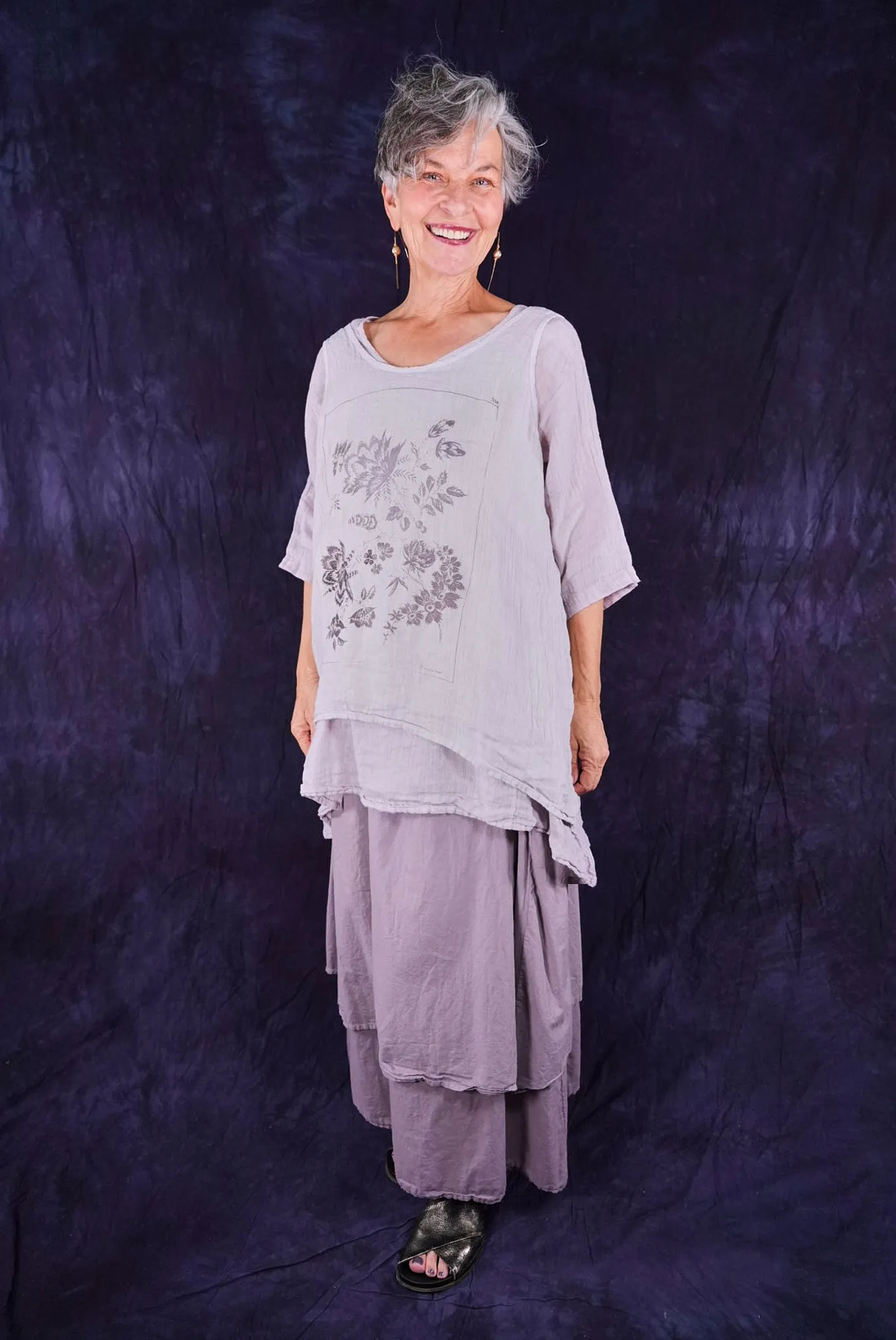 1196 Linen Tank Botanical Imprint Pearl Smoke-P