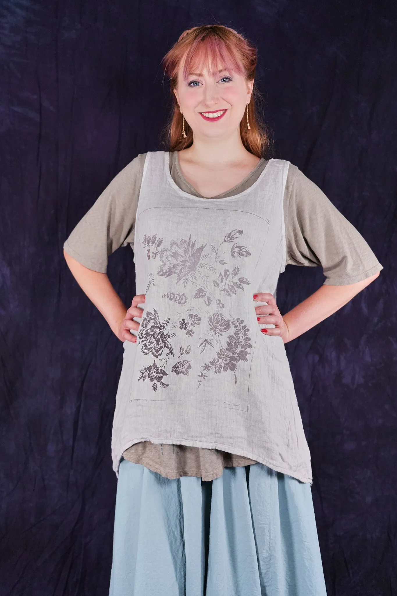 1196 Linen Tank Botanical Imprint Pearl Smoke-P