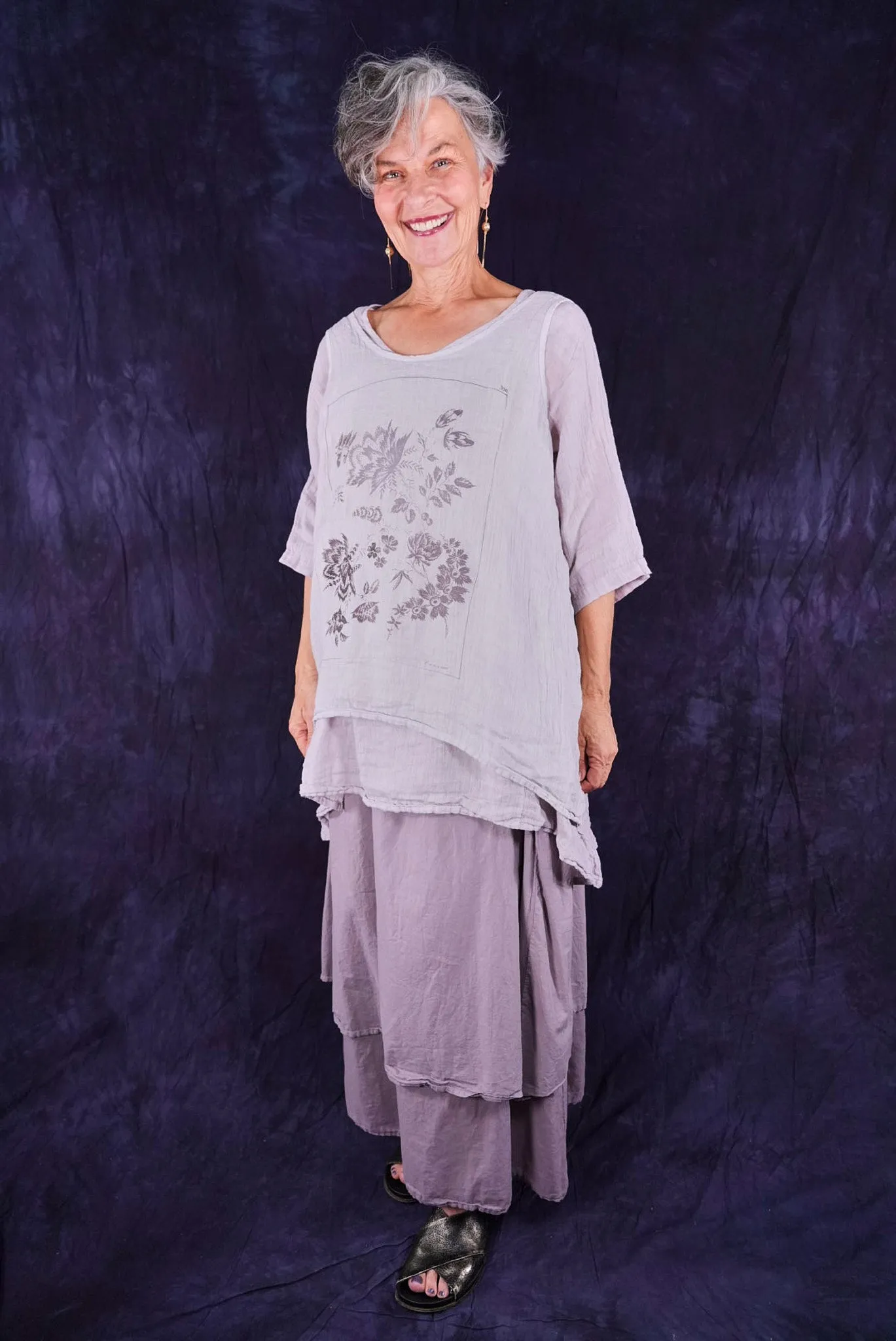 1196 Linen Tank Botanical Imprint Pearl Smoke-P