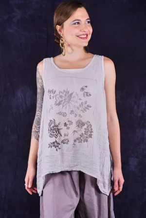 1196 Linen Tank Botanical Imprint Pearl Smoke-P