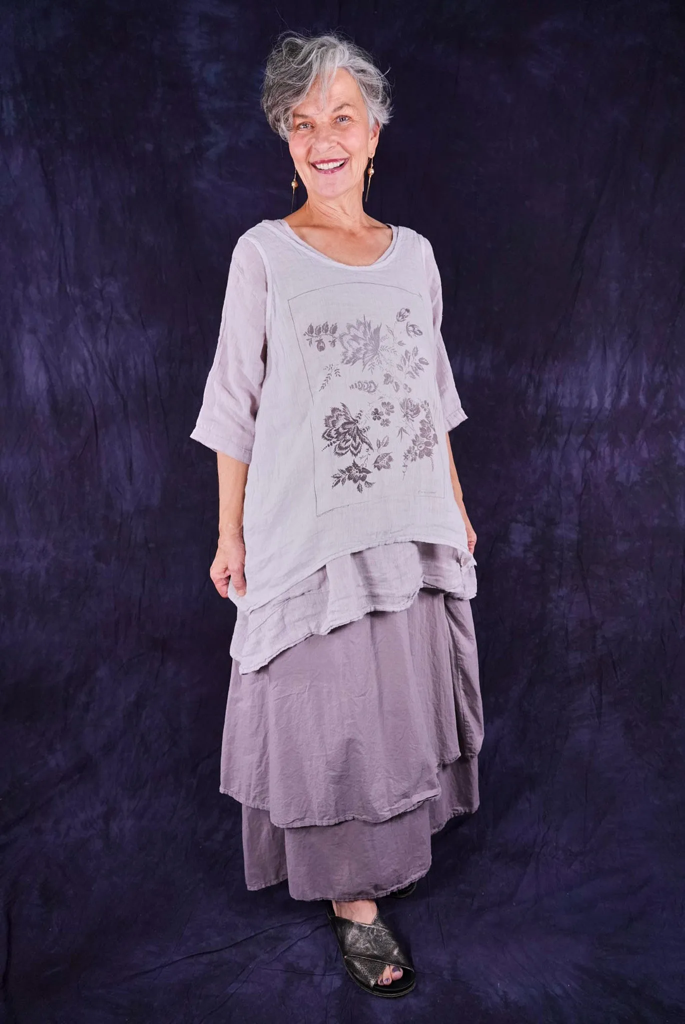 1196 Linen Tank Botanical Imprint Pearl Smoke-P