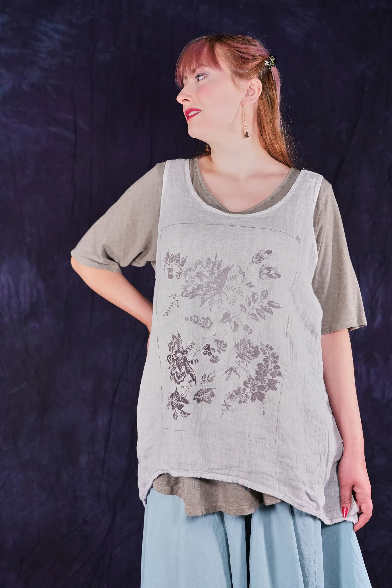 1196 Linen Tank Botanical Imprint Pearl Smoke-P