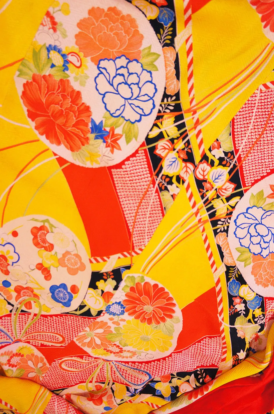 1930s Vibrant Coral Printed Silk Kimono