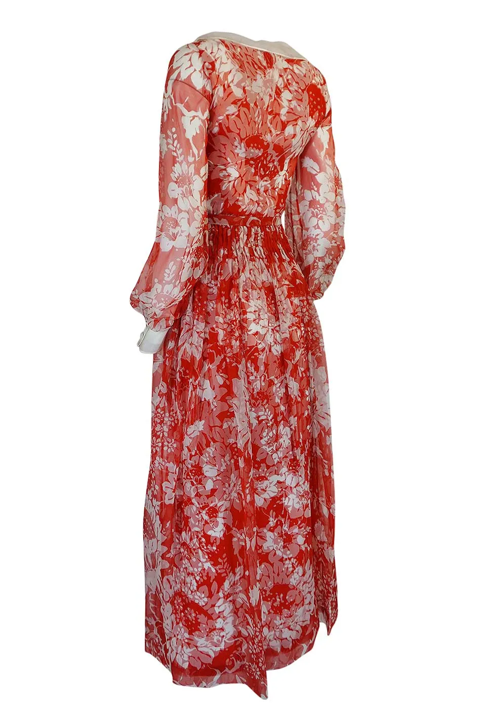 1973 Chanel Numbered Haute Couture Red Silk Chiffon Dress