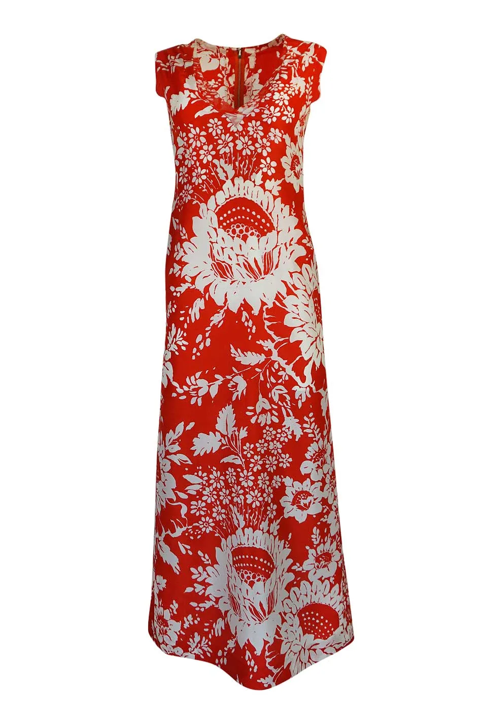 1973 Chanel Numbered Haute Couture Red Silk Chiffon Dress