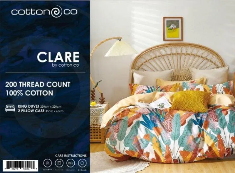 200 Thread Count Percale Cotton Printed Duvet Covers Set Clare