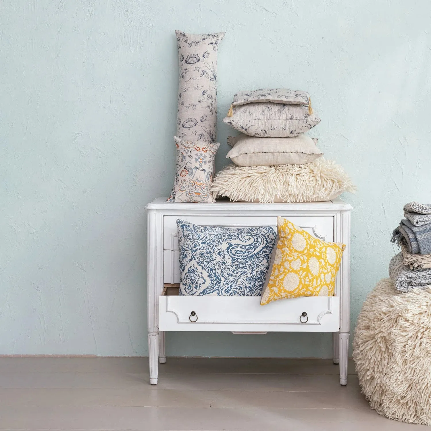 36"L x 10"H Cotton & Linen Printed Lumbar Pillow (Each One Will Vary)