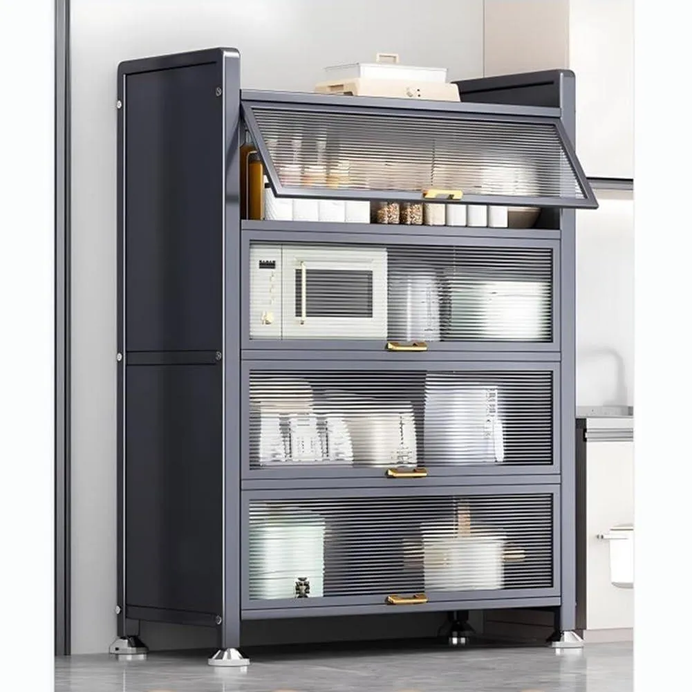 4-Layer Metal Freestanding Cupboard – Black Kitchen Storage Organizer & Cabinet (70x32x145cm)