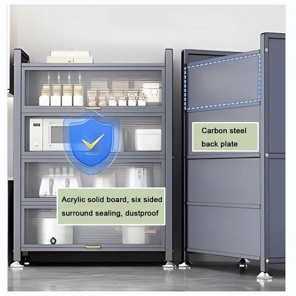 4-Layer Metal Freestanding Cupboard – Black Kitchen Storage Organizer & Cabinet (70x32x145cm)