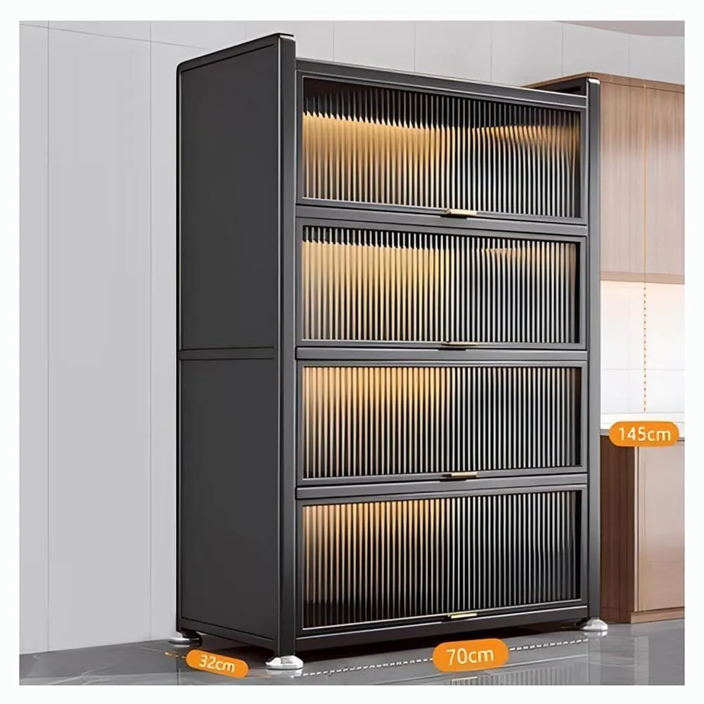 4-Layer Metal Freestanding Cupboard – Black Kitchen Storage Organizer & Cabinet (70x32x145cm)