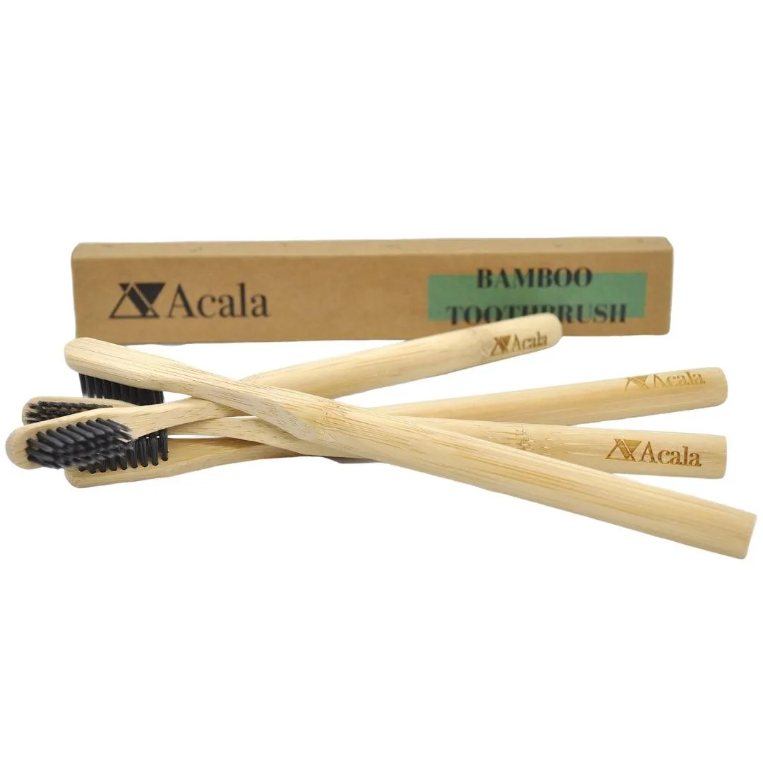 4 Pack of Bamboo Toothbrushes with Charcoal Bristles