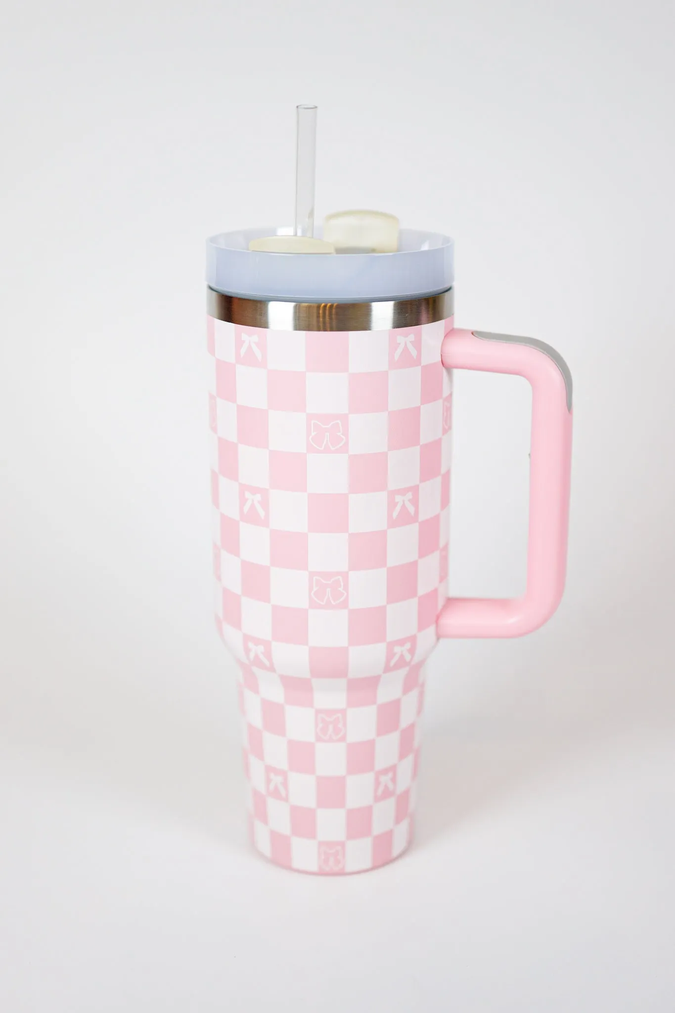 40oz Pink Bow Checker Tumbler
