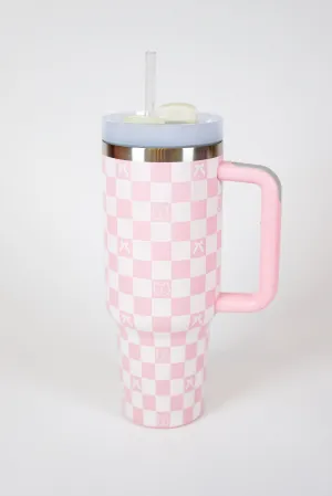 40oz Pink Bow Checker Tumbler
