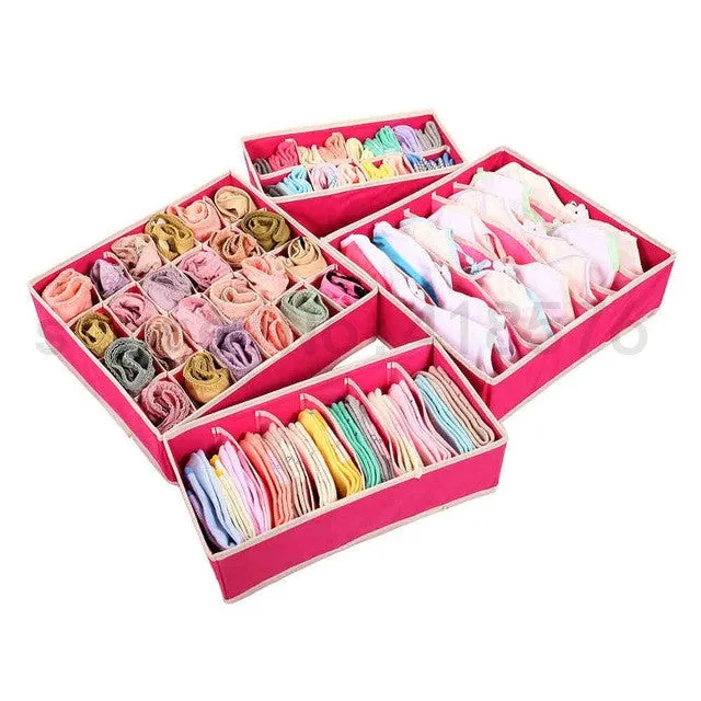 4PCS Nonwoven Beige Storage Box Container Drawer Divider Lidded Closet Boxes For Ties Socks Bra Underwear Organizer