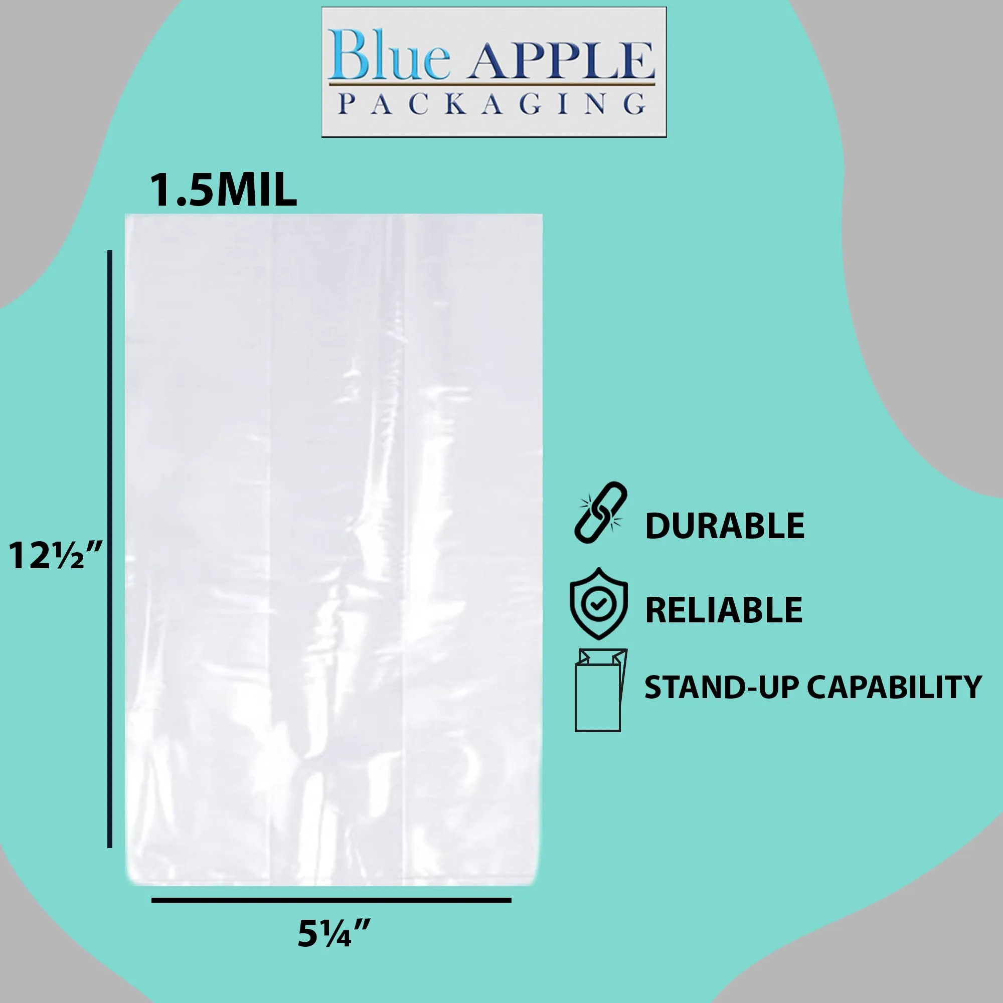 5.25X2.25X12.5 inches Gusseted Poly Bags Clear 1.5 Mil Low Density LDPE