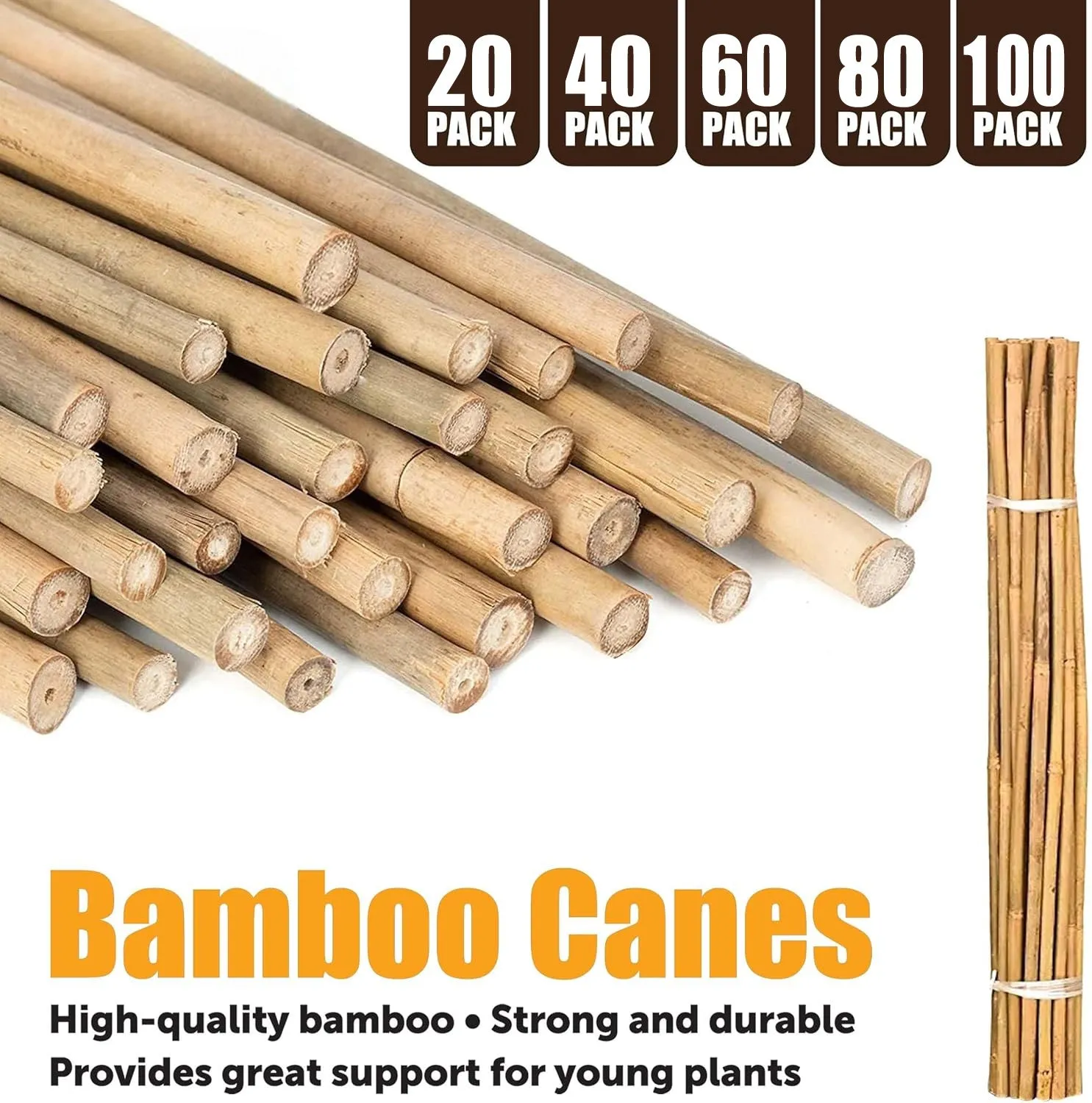 5ft Bamboo Garden Canes Natural Strong Plant Support Stakes 1.5m 20-100pk