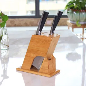 6 Slot Bamboo Knife Storage Rack Stand Holder Rest Organizer Home Kitchen Tool