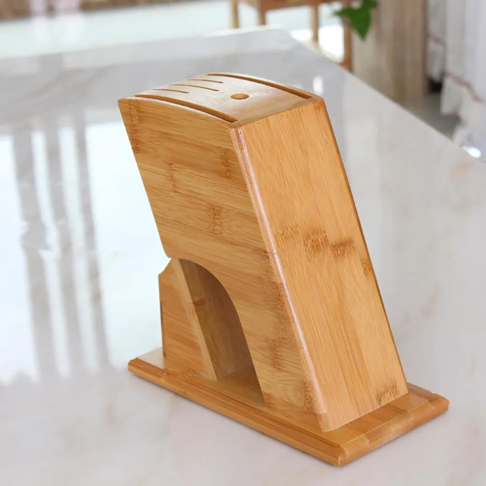 6 Slot Bamboo Knife Storage Rack Stand Holder Rest Organizer Home Kitchen Tool