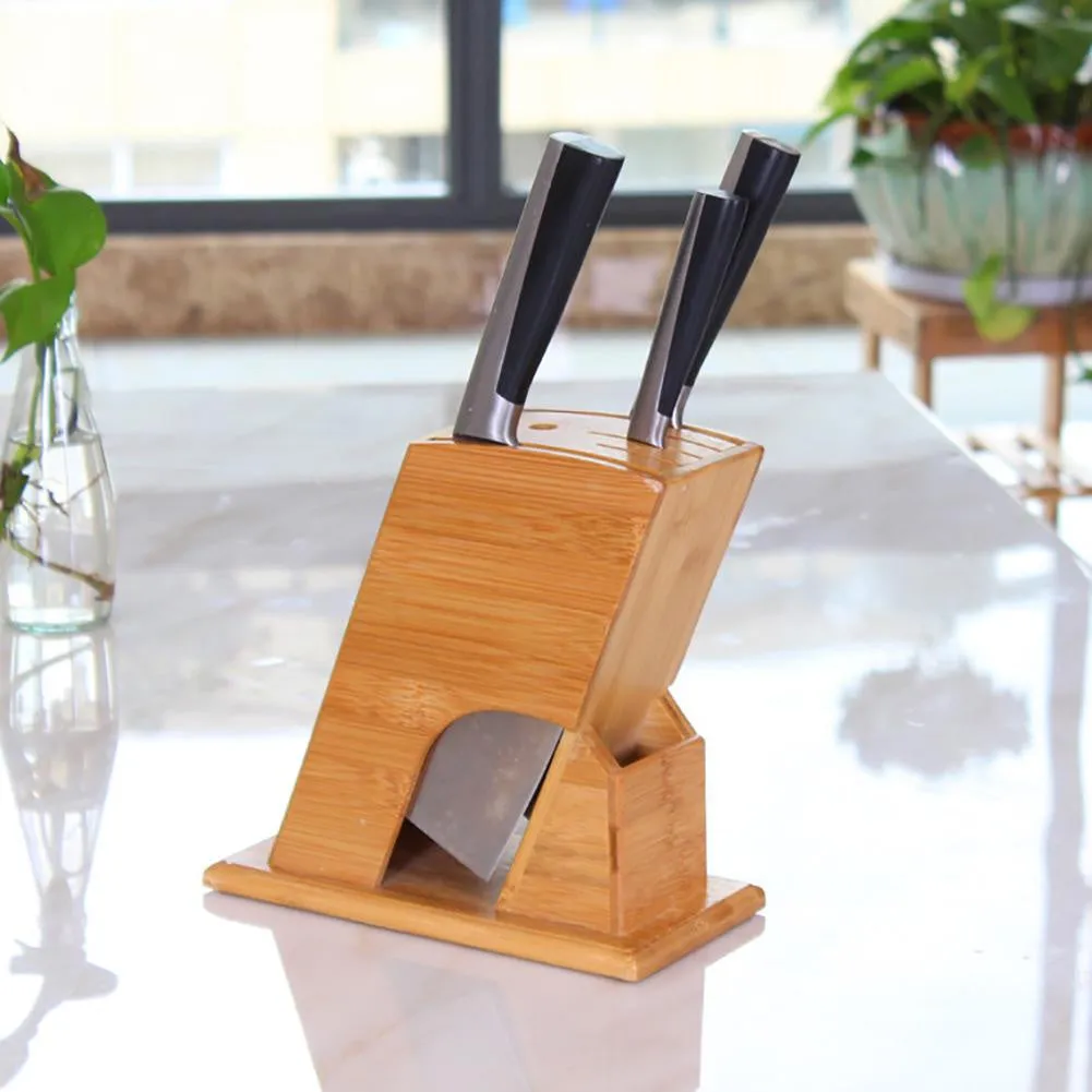 6 Slot Bamboo Knife Storage Rack Stand Holder Rest Organizer Home Kitchen Tool