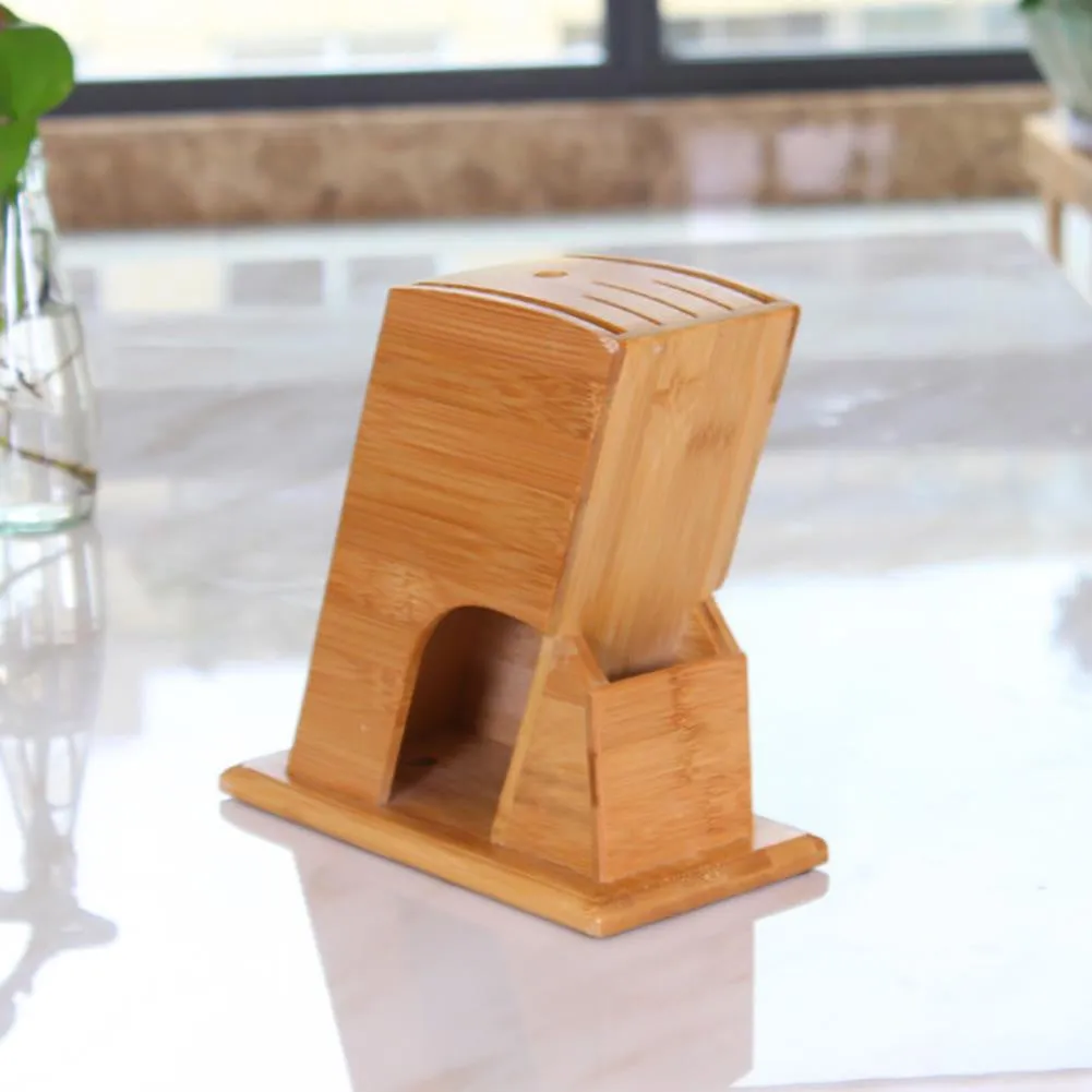 6 Slot Bamboo Knife Storage Rack Stand Holder Rest Organizer Home Kitchen Tool