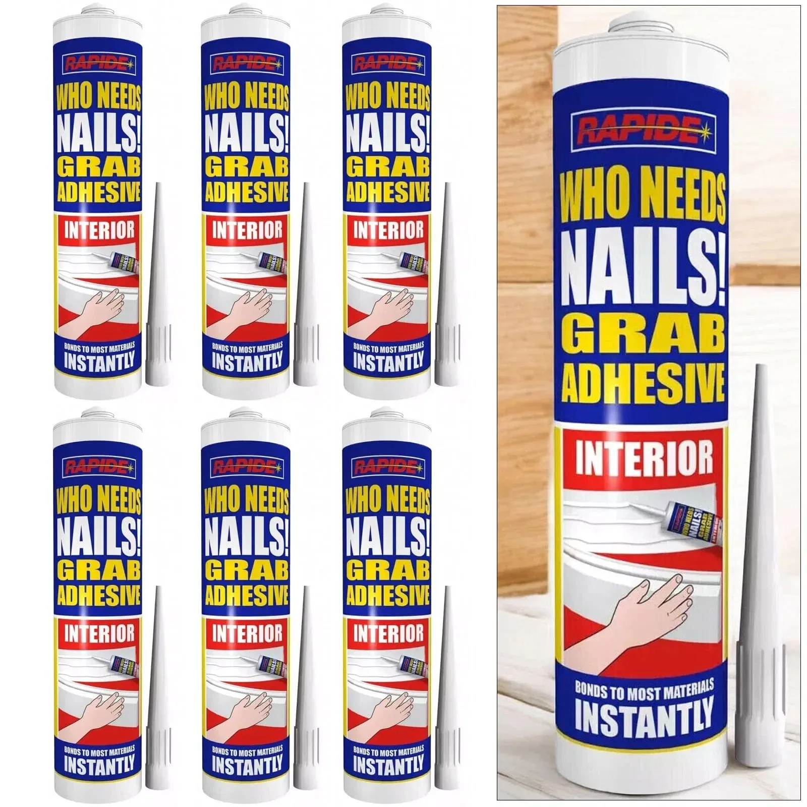 6 x Rapide Who Needs Nails Interior Grab Adhesive | 6 x 260ml Cartridges