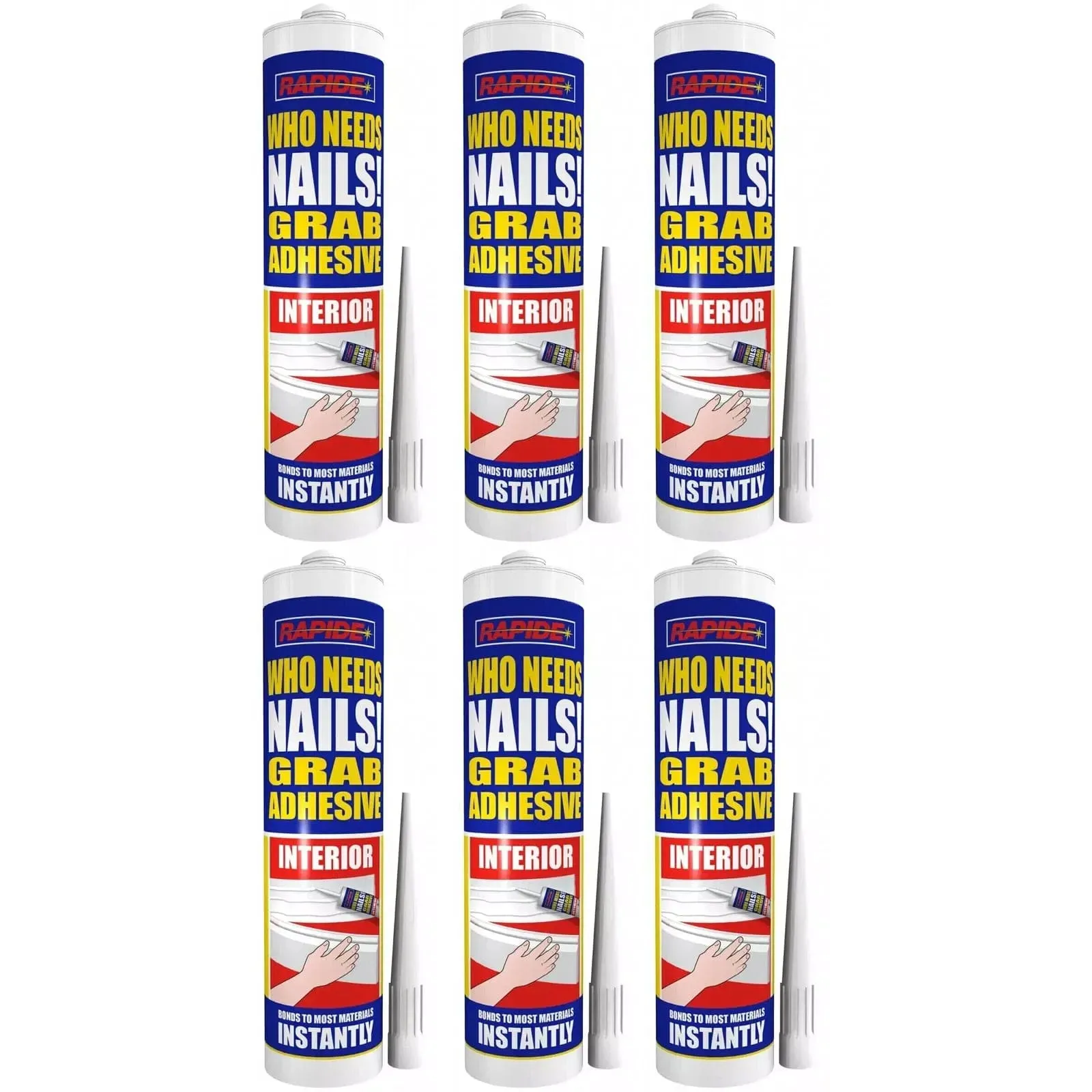 6 x Rapide Who Needs Nails Interior Grab Adhesive | 6 x 260ml Cartridges