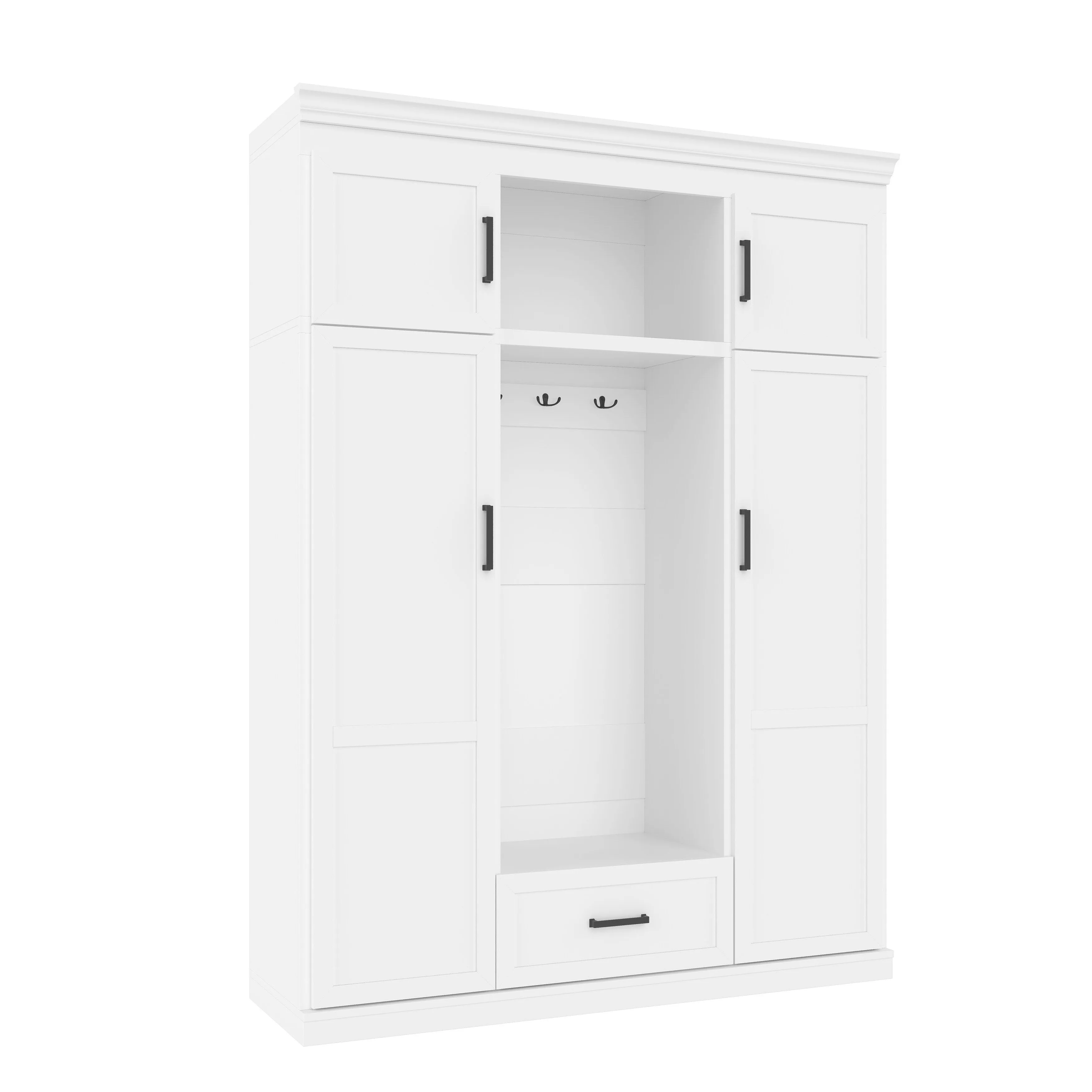 85 Inch Tall MDF Hall Tree with Bench, Entryway Storage Organizer with 4 Doors, 5 Drawers and Adjustable Shelves