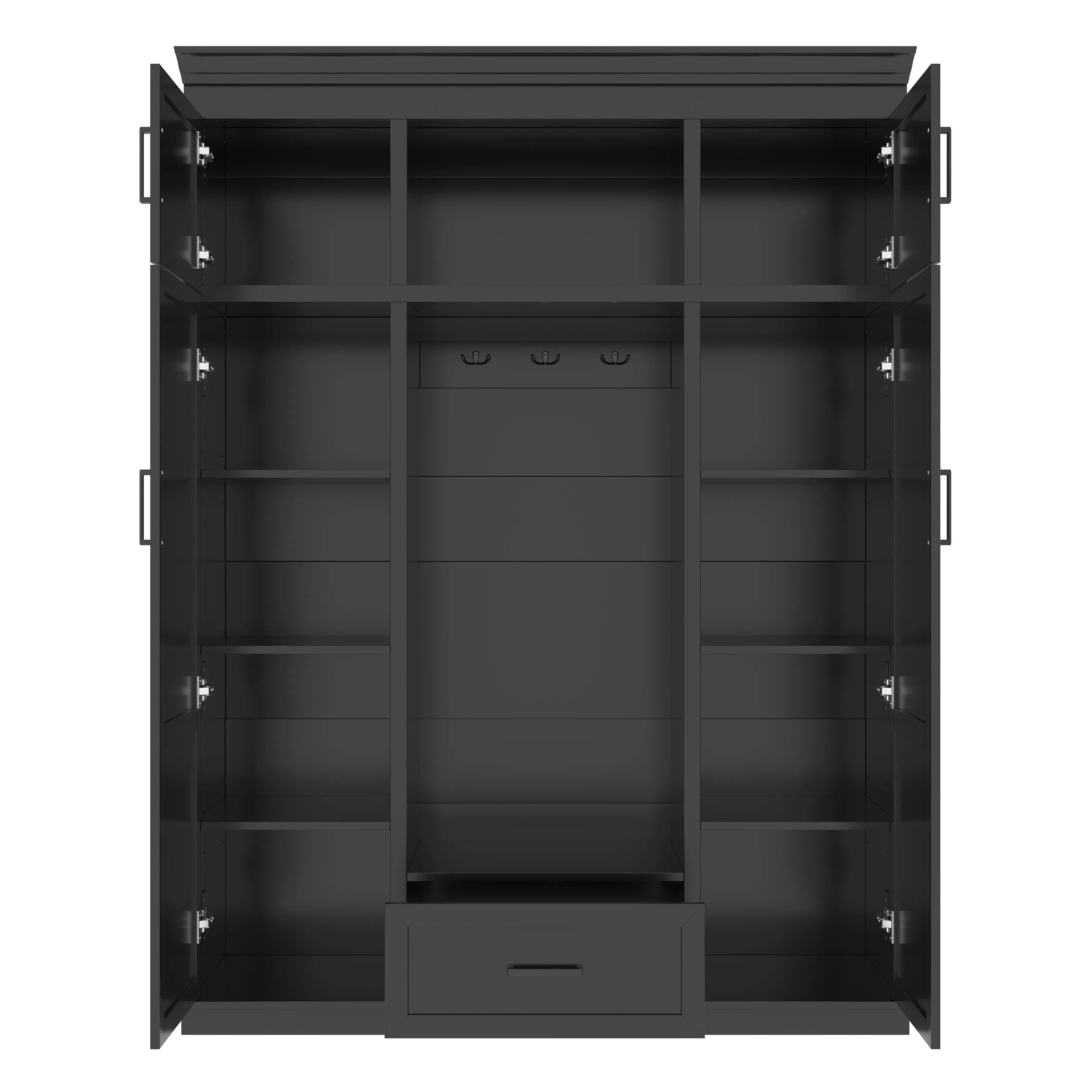 85 Inch Tall MDF Hall Tree with Bench, Entryway Storage Organizer with 4 Doors, 5 Drawers and Adjustable Shelves