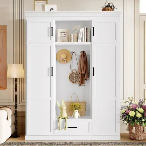 85 Inch Tall MDF Hall Tree with Bench, Entryway Storage Organizer with 4 Doors, 5 Drawers and Adjustable Shelves