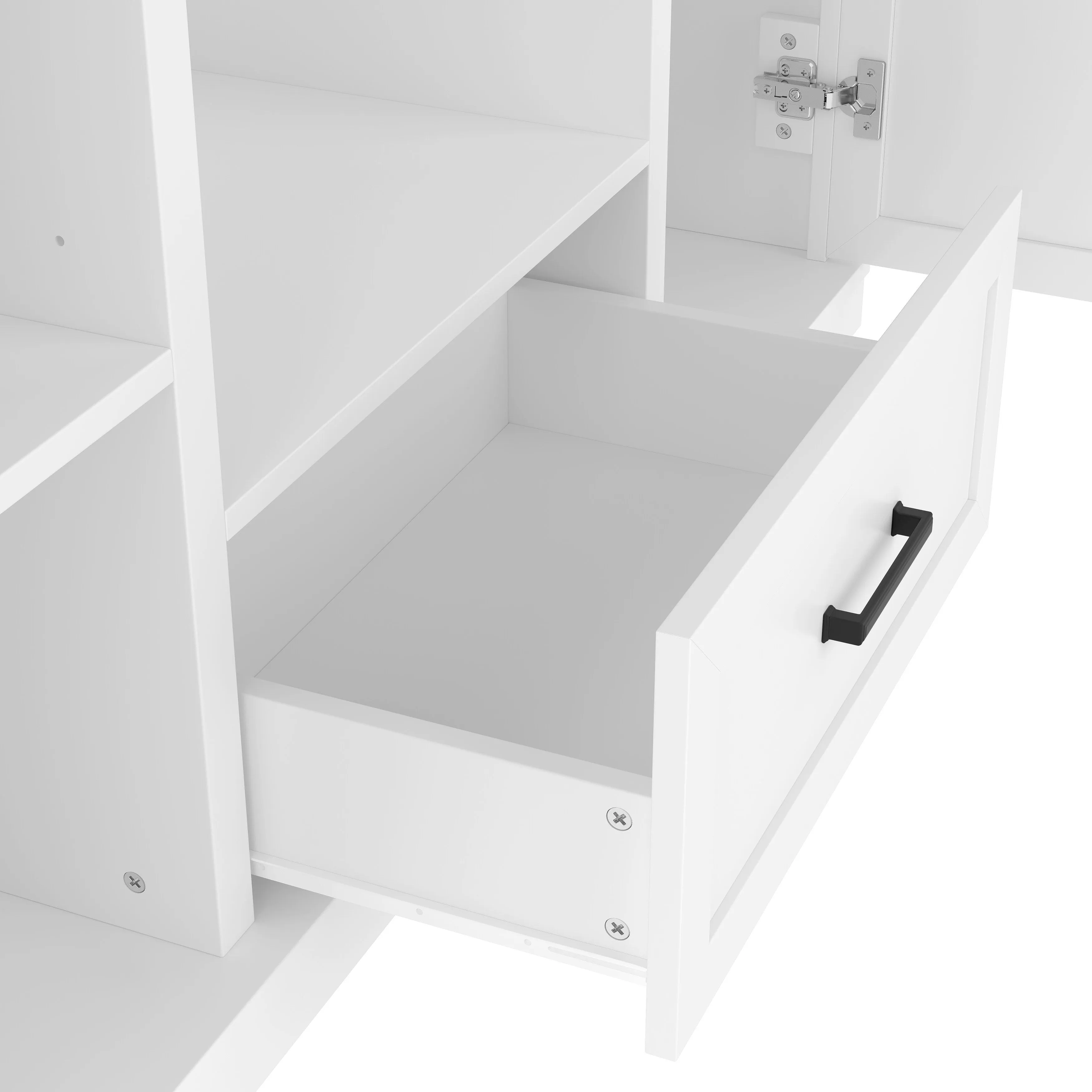 85 Inch Tall MDF Hall Tree with Bench, Entryway Storage Organizer with 4 Doors, 5 Drawers and Adjustable Shelves