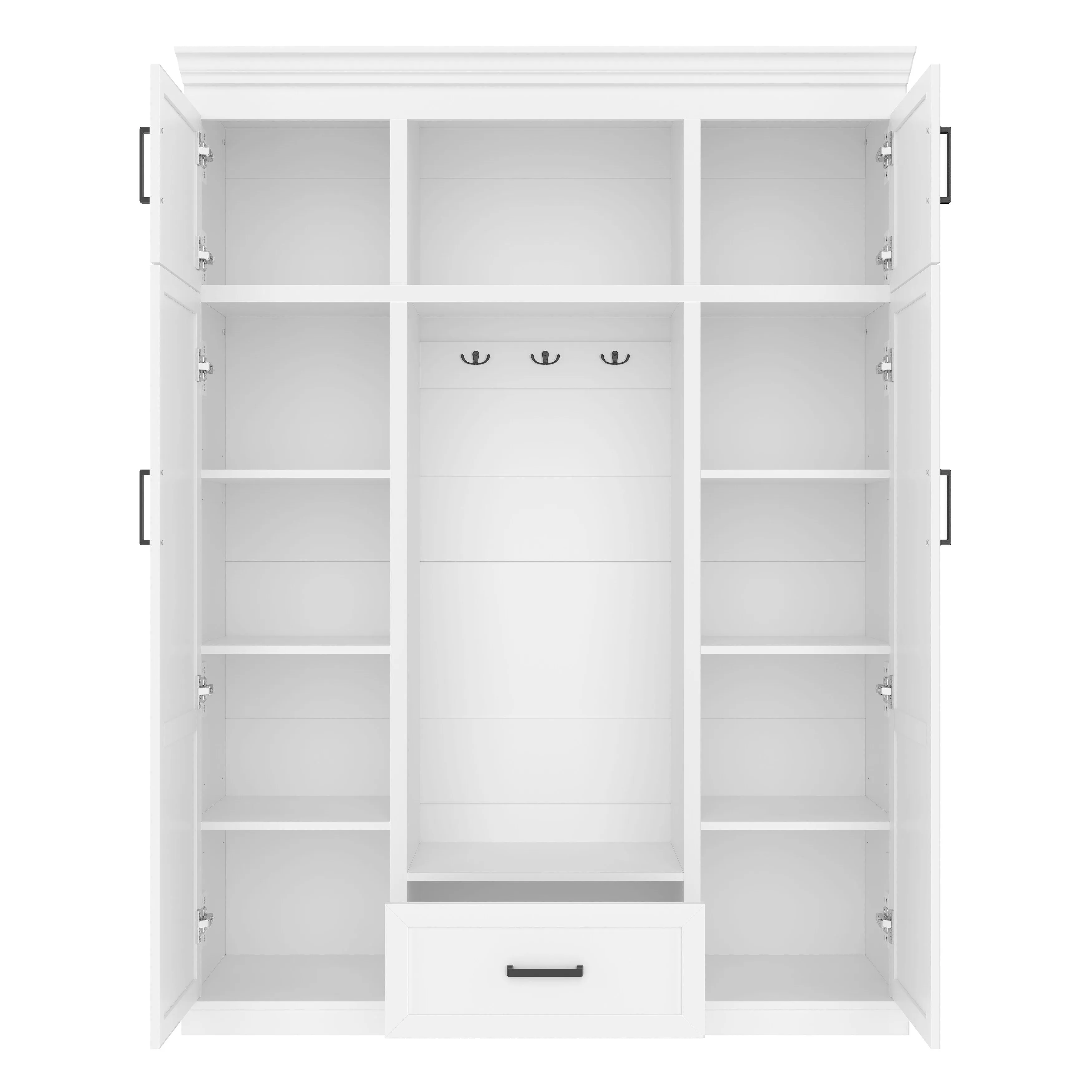 85 Inch Tall MDF Hall Tree with Bench, Entryway Storage Organizer with 4 Doors, 5 Drawers and Adjustable Shelves