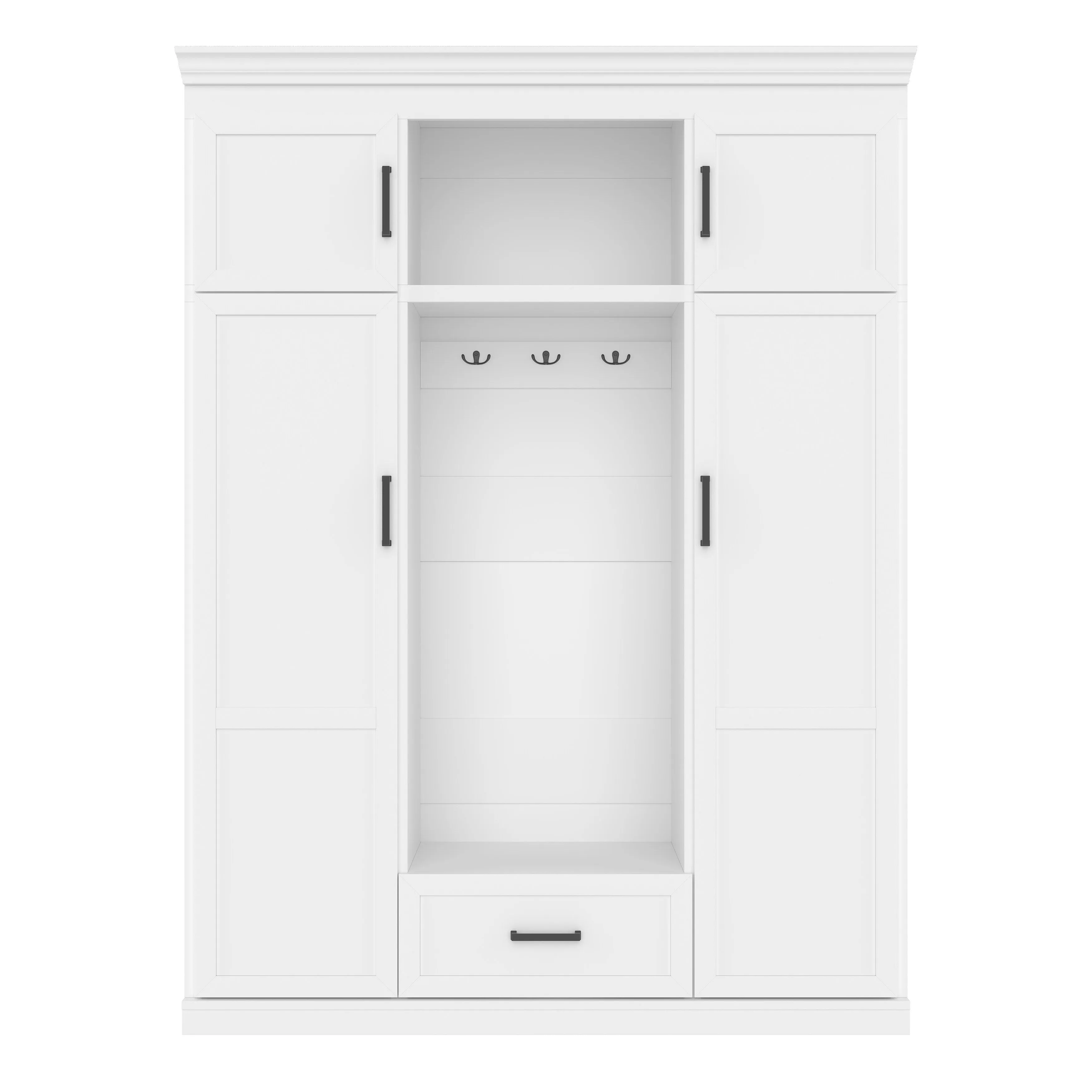 85 Inch Tall MDF Hall Tree with Bench, Entryway Storage Organizer with 4 Doors, 5 Drawers and Adjustable Shelves