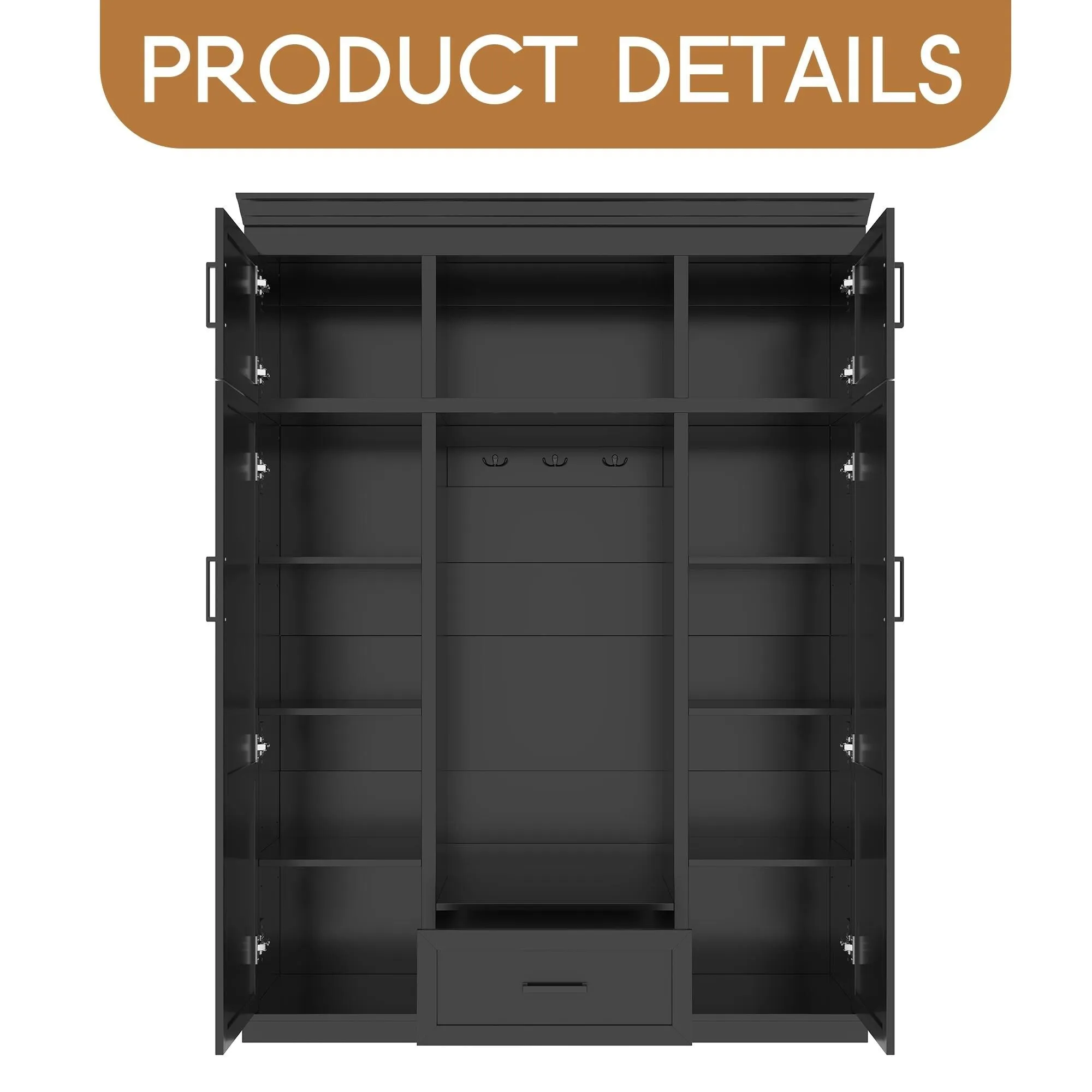 85.2''H Hall Tree with Bench and 3 Hooks, Modern Entryway Storage Organizer Cabinet , 1 Drawer and Adjustable Shelves