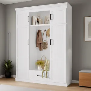 85.2''H Hall Tree with Bench and 3 Hooks, Modern Entryway Storage Organizer Cabinet , 1 Drawer and Adjustable Shelves