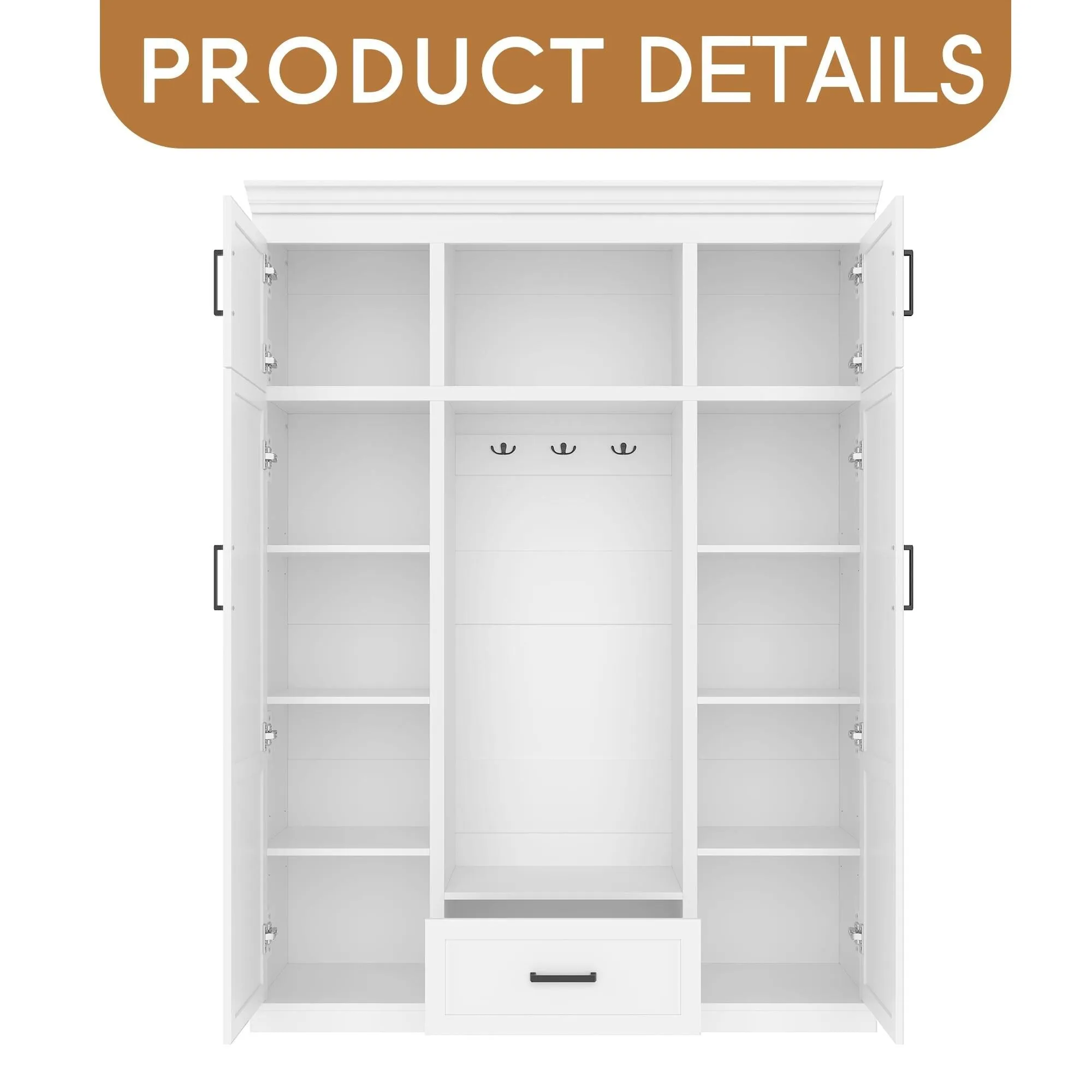 85.2''H Hall Tree with Bench and 3 Hooks, Modern Entryway Storage Organizer Cabinet , 1 Drawer and Adjustable Shelves