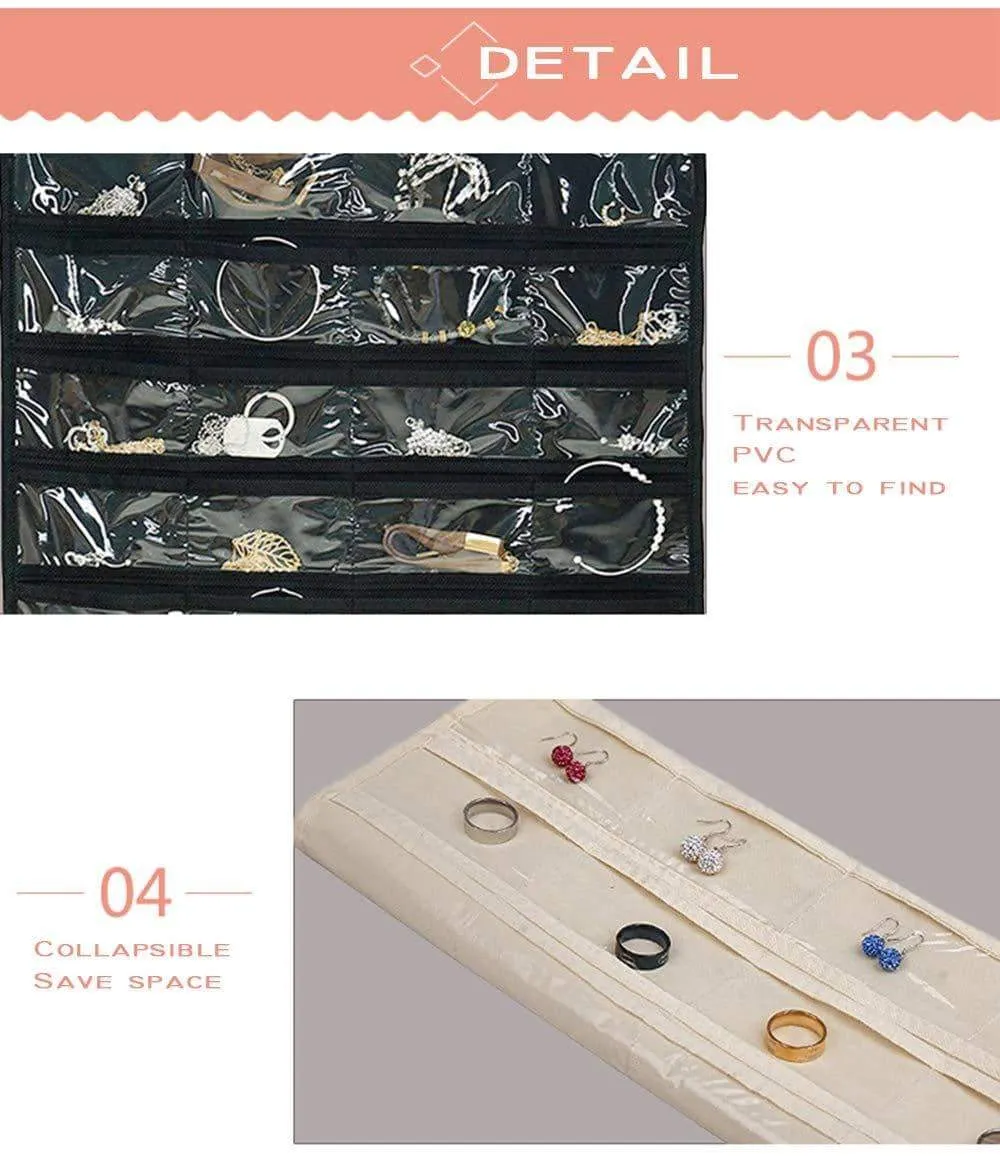 AARainbow 6 Packs Hanging Plastic Jewelry Organizer Bag 80 Pockets Dual-Sided Non-Woven Transparent Foldable Organizers and Storage for Closet Nightstand Drawer Women Girl (6 Black)