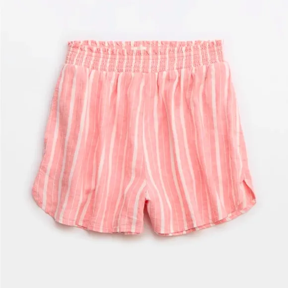 AERIE Striped High Waisted Shorts Pool-To-Party Linen Blend Pull-on Size Small