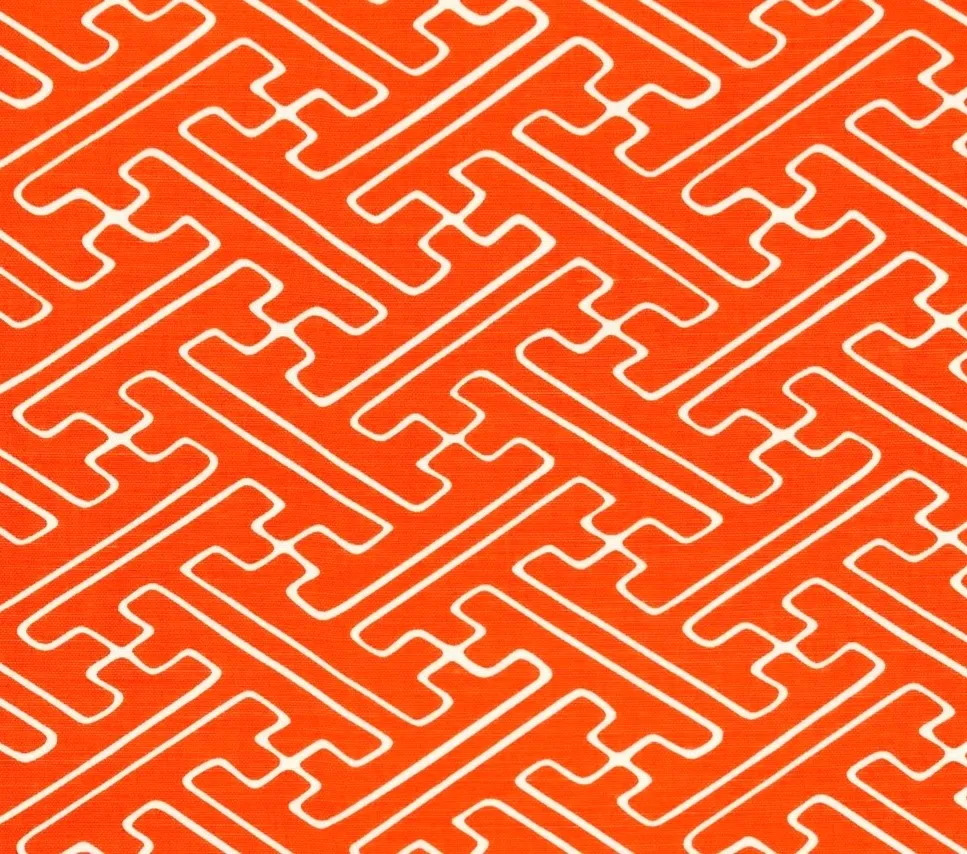 Alan Campbell Fabric: Saya Gata - Orange on Light Tinted Belgian Linen / Cotton