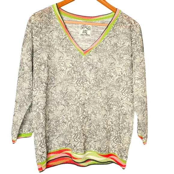 Aldomartins Cap Juluca V-Neck Linen Sweater Lightweight Colorful Pencil Art L