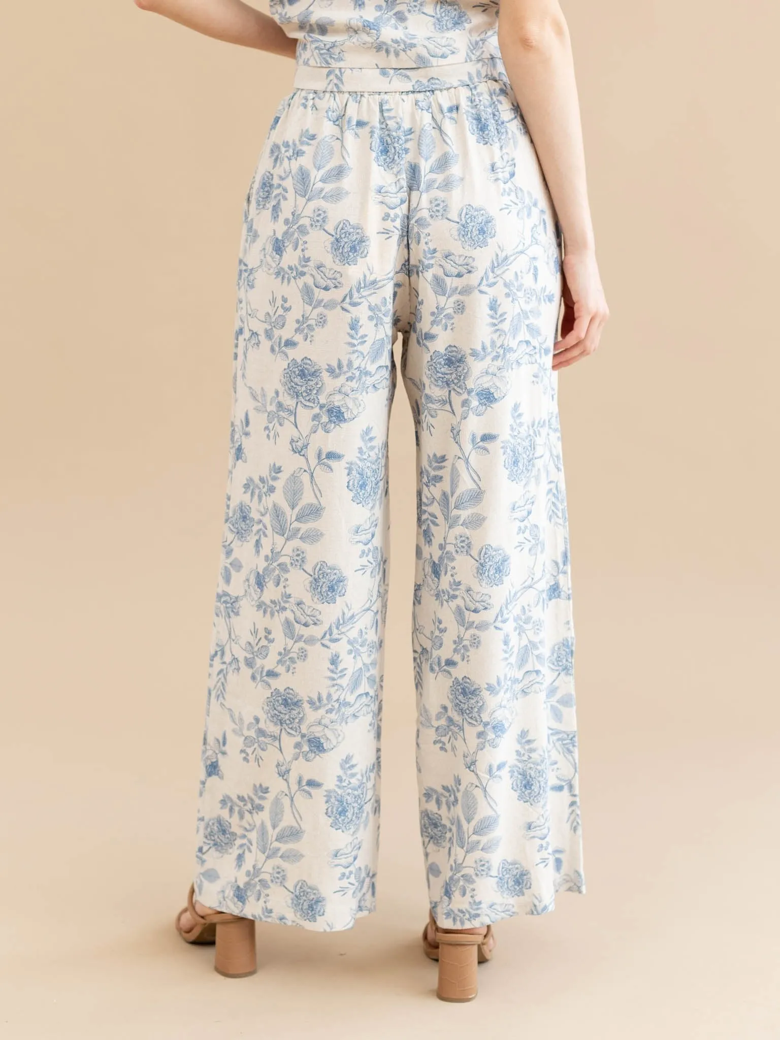 Allie Rose Blue Blossom Printed Soft Linen Pant