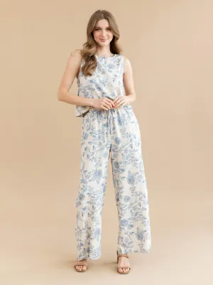 Allie Rose Blue Blossom Printed Soft Linen Pant