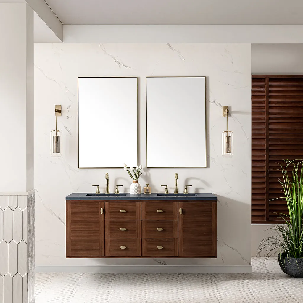 Amberly 6 Drawers And 2 Doors Bathroom Vanity with Quartz Sink - Wall Mount - 60" Wood/Walnut