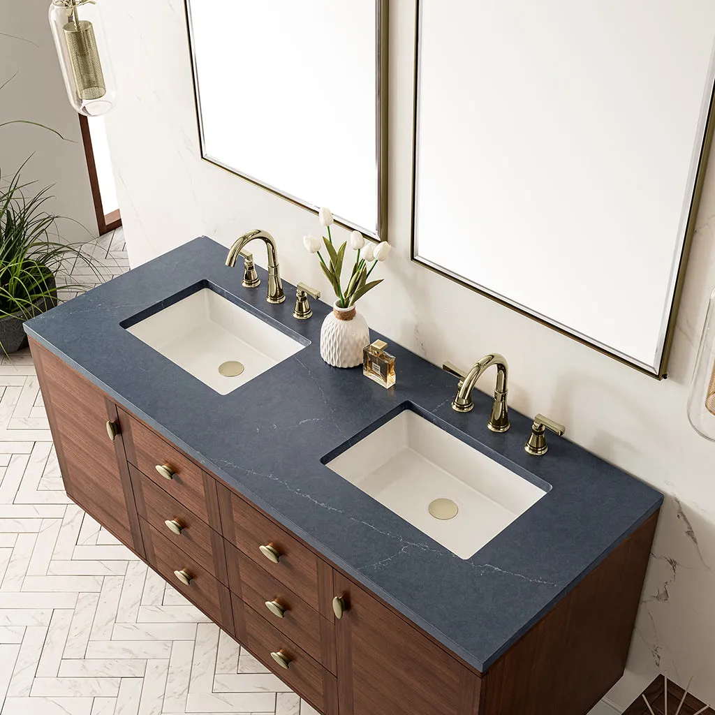 Amberly 6 Drawers And 2 Doors Bathroom Vanity with Quartz Sink - Wall Mount - 60" Wood/Walnut