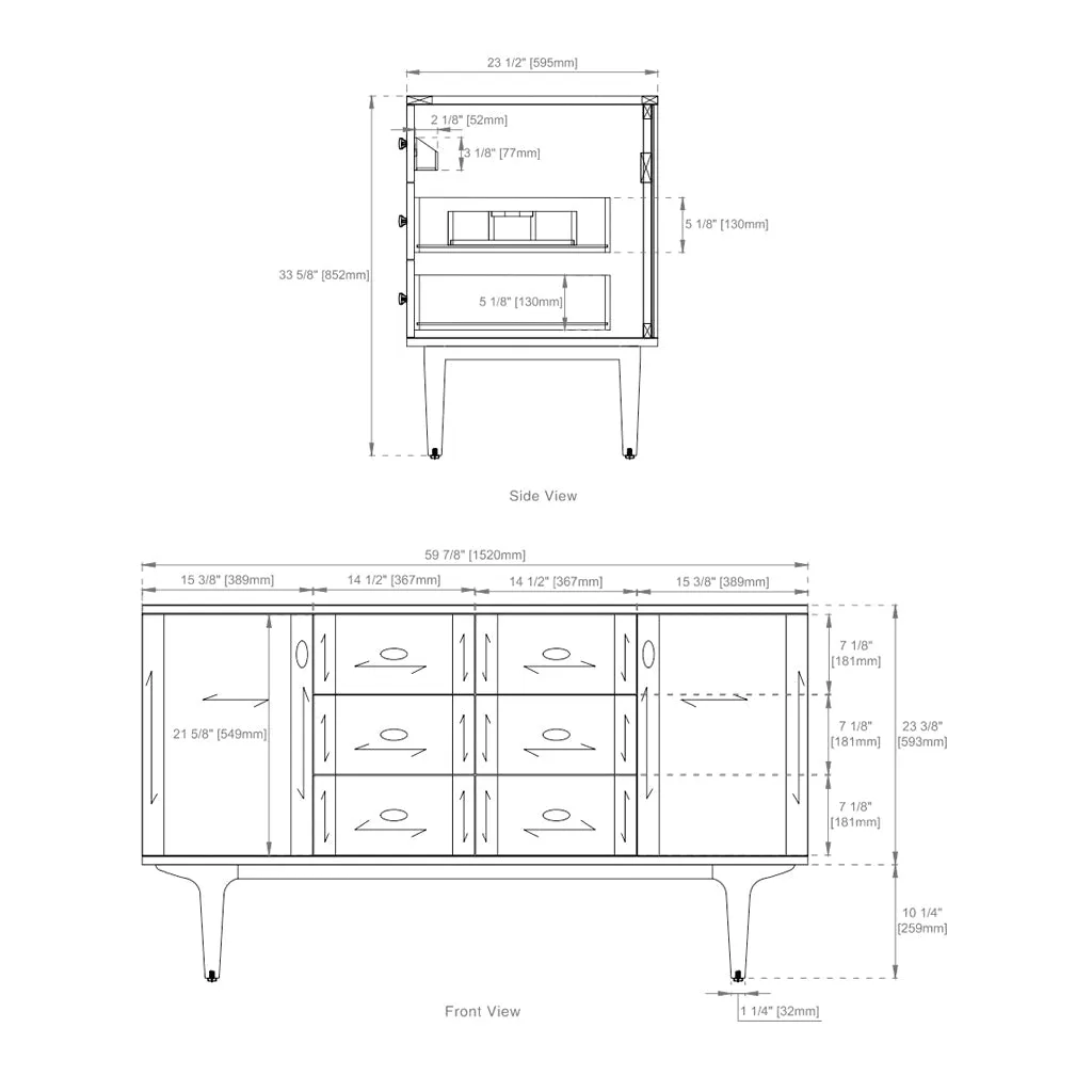 Amberly 6 Drawers And 2 Doors Bathroom Vanity with Quartz Sink - Wall Mount - 60" Wood/Walnut