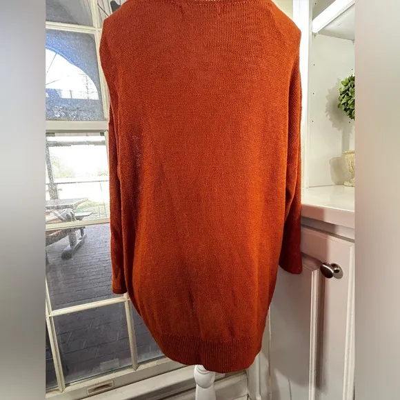 Anthropologie Linen Blend Sweater  Orange Lightweight Spring Size Medium