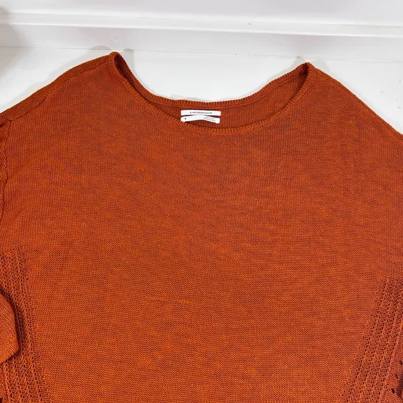 Anthropologie Linen Blend Sweater  Orange Lightweight Spring Size Medium