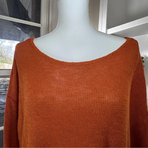 Anthropologie Linen Blend Sweater  Orange Lightweight Spring Size Medium