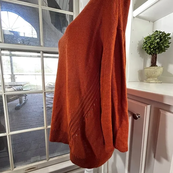 Anthropologie Linen Blend Sweater  Orange Lightweight Spring Size Medium