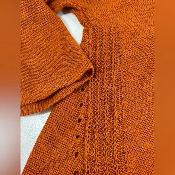 Anthropologie Linen Blend Sweater  Orange Lightweight Spring Size Medium