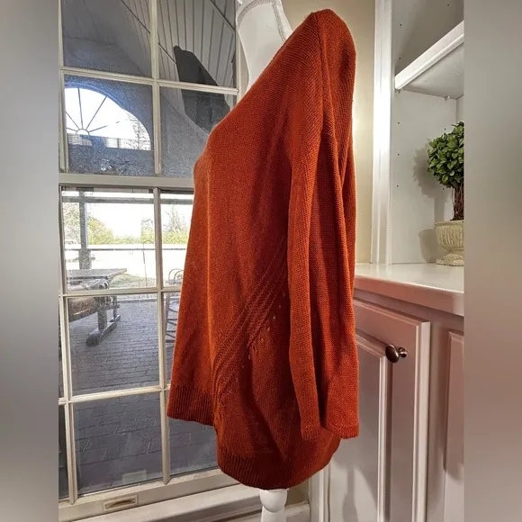 Anthropologie Linen Blend Sweater  Orange Lightweight Spring Size Medium